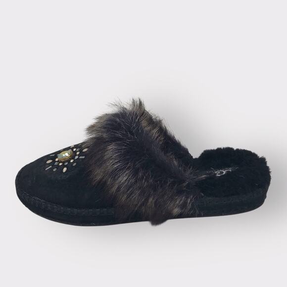 UGG Swarovski Crystal Slippers Aira Black Fur and Jewel Accent Size 7 - Picture 5 of 9